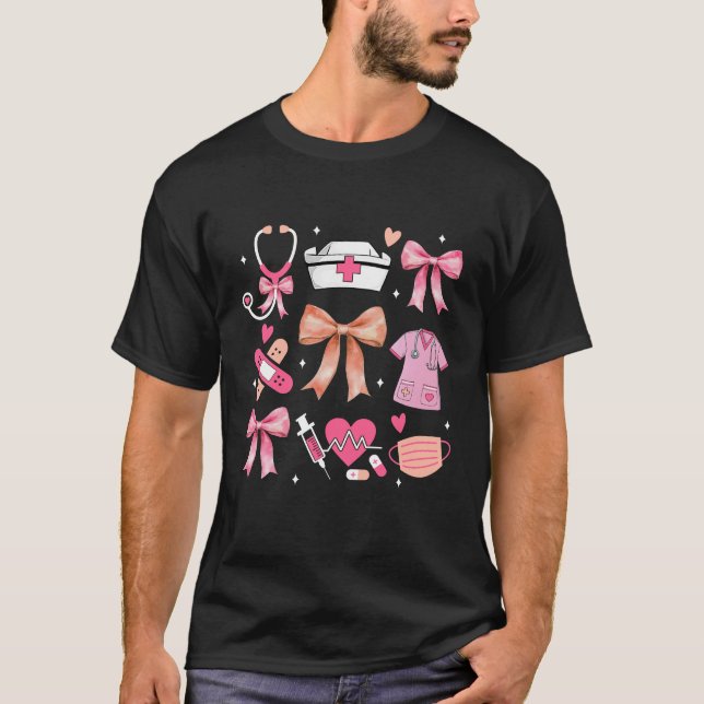 Cute Rosa Coquette Bow Nurse Life Nursing Design F T Shirt (Framsida)