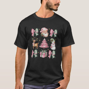Cute Rosa Coquette Bow Santa Gingerbads renar T Shirt