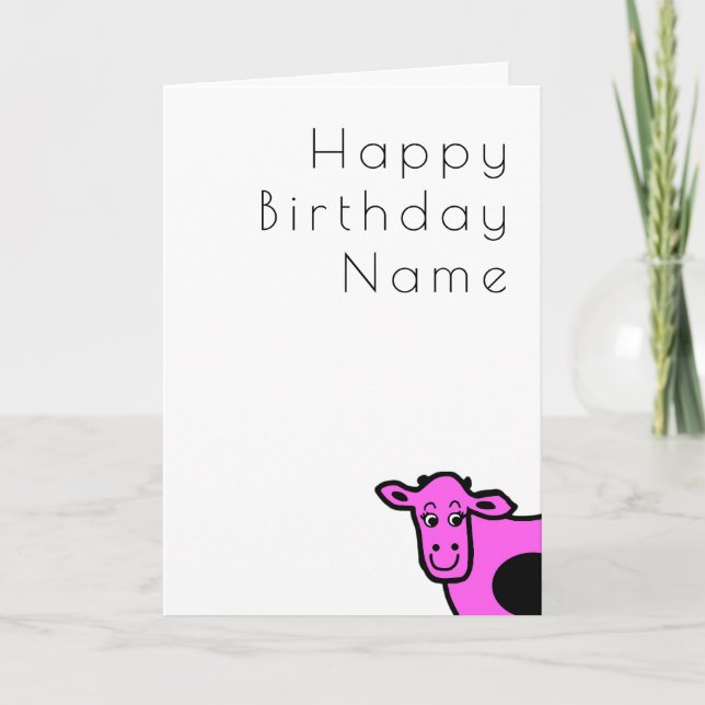 Cute Rosa Cow Funny Tecknad Art Deco-födelsedagsko Kort (Framsida)