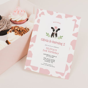 Cute Rosa Cow Mönster Birthday Inbjudningar