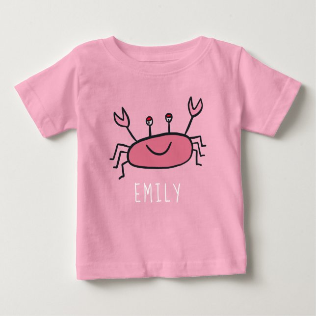 Cute Rosa Crab Sea Animal Flicka Namn T Shirt (Framsida)