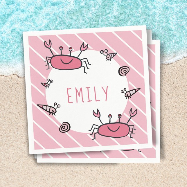 Cute Rosa Crab Sea Animal Girl Namn Birthday Pappersservett (Skapare uppladdad)