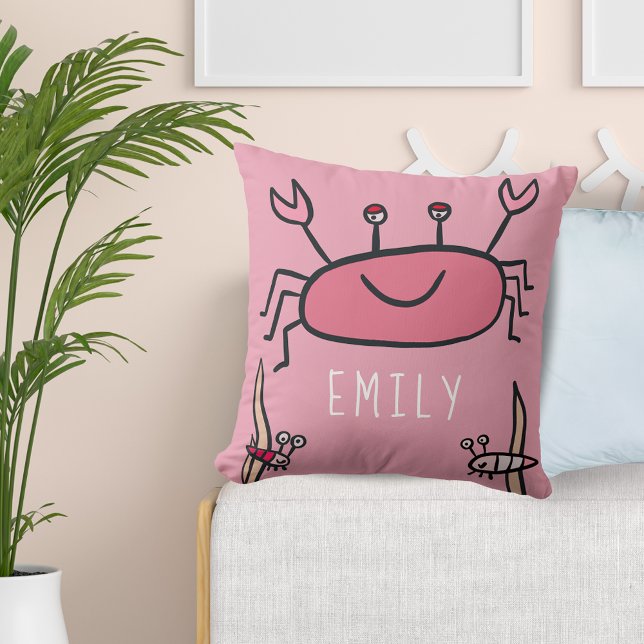 Cute Rosa Crab Sea Animal Girl Namn Kudde (Skapare uppladdad)