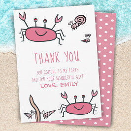 Cute Rosa Crab Sea Animals Girl Birthday Tack Kort