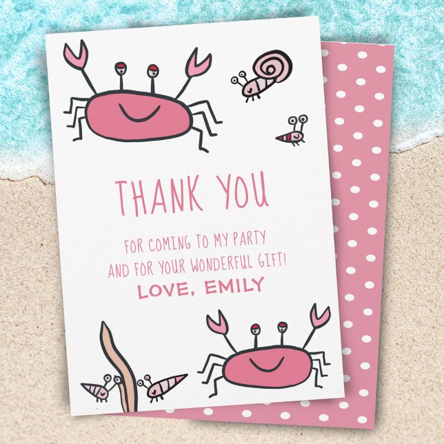 Cute Rosa Crab Sea Animals Girl Birthday Tack Kort (Skapare uppladdad)