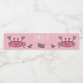 Cute Rosa Crab Sea Animals Girl Birthday Vattenflaska Etikett