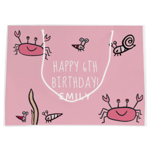 Cute Rosa Crab Sea Animals Girl Grattis på födelse