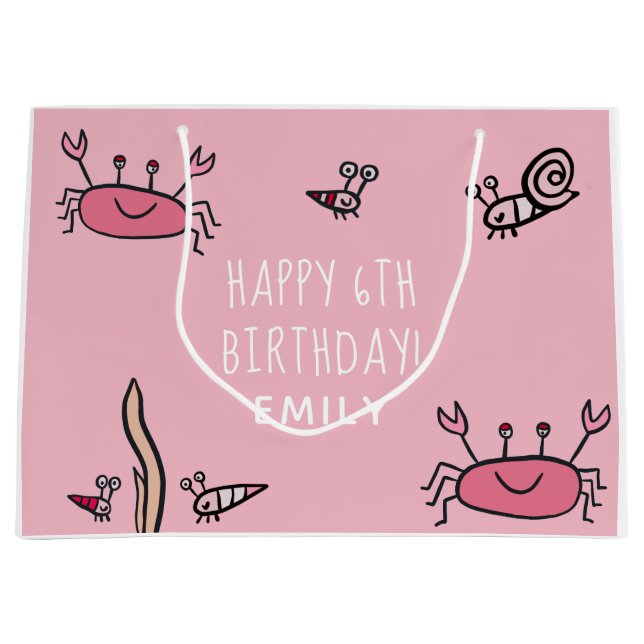 Cute Rosa Crab Sea Animals Girl Grattis på födelse (Framsidan)