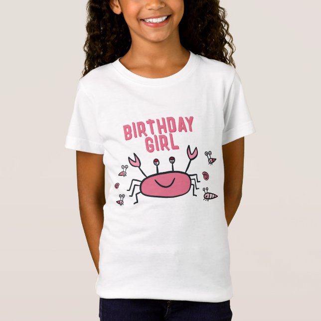 Cute Rosa Crab Sea Animals Girl Guest of Honor T Shirt (Framsida)