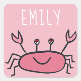 Cute Rosa Crab Sea Animals Girl Namn Fyrkantigt Klistermärke