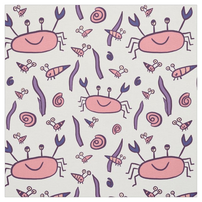 Cute Rosa Crab Sea Animals Mönster Kids Girl Tyg (Provkarta)