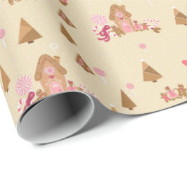 Cute Rosa Cream Gingerbröd Candy cane Wrapping Pa Presentpapper