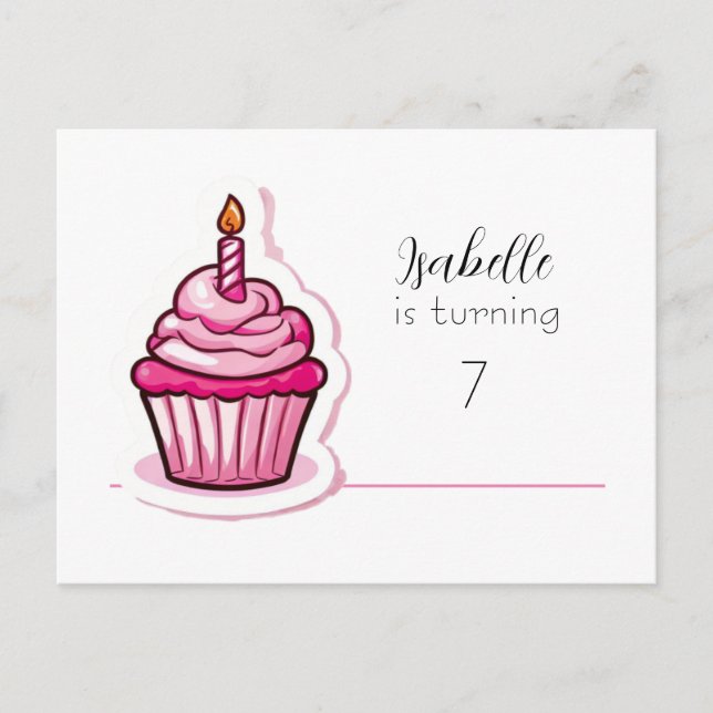 Cute Rosa Cupcoa Birthday Announement Postcard Meddelande Vykort (Framsida)