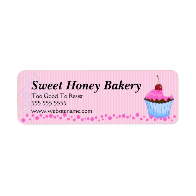 Cute Rosa Cupkaka Bakery Labels Returadress Etikett (Framsidan)
