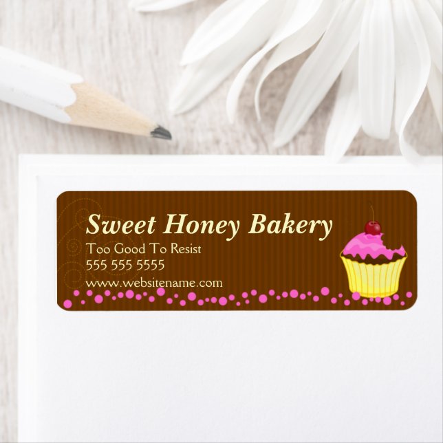 Cute Rosa Cupkaka Bakery Labels Returadress Etikett (Insitu)