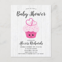Cute Rosa Cupkaka Kawaii Baby Shower-inbjudan