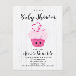 Cute Rosa Cupkaka Kawaii Baby Shower-inbjudan Inbjudningar