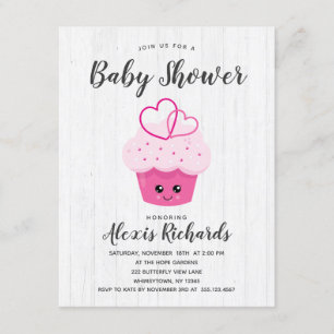 Cute Rosa Cupkaka Kawaii Baby Shower-inbjudan Inbjudningar