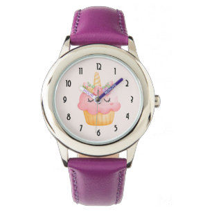 Cute Rosa Cupkaka Unicorn med Ro Armbandsur