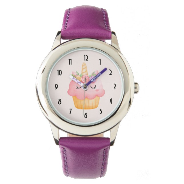 Cute Rosa Cupkaka Unicorn med Ro Armbandsur (Framsida)