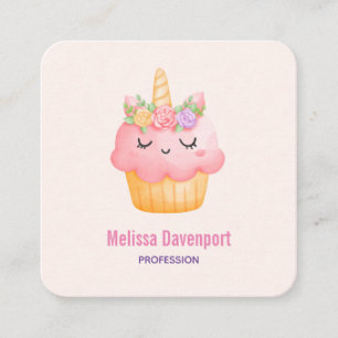 Cute Rosa Cupkaka Unicorn med Ro Fyrkantigt Visitkort
