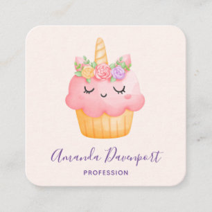 Cute Rosa Cupkaka Unicorn med Ro Fyrkantigt Visitkort