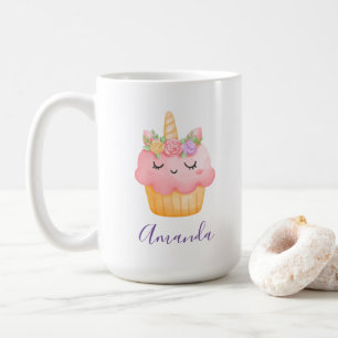 Cute Rosa Cupkaka Unicorn med Ro Kaffemugg
