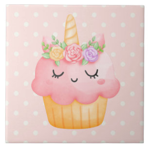 Cute Rosa Cupkaka Unicorn med Ro Kakelplatta
