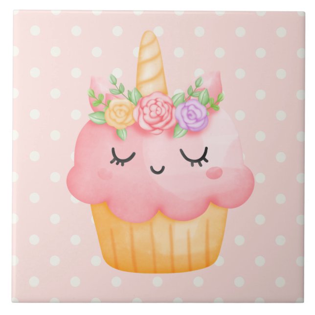 Cute Rosa Cupkaka Unicorn med Ro Kakelplatta (Framsidan)