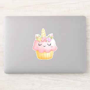 Cute Rosa Cupkaka Unicorn med Ro Klistermärken