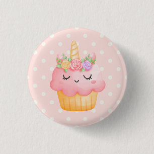 Cute Rosa Cupkaka Unicorn med Ro Knapp