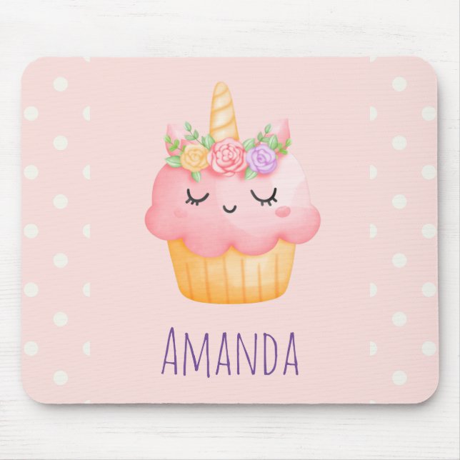  Cute Rosa Cupkaka Unicorn med Ro  Musmatta (Framsidan)