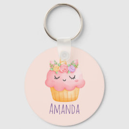 Cute Rosa Cupkaka Unicorn med Ro Nyckelring
