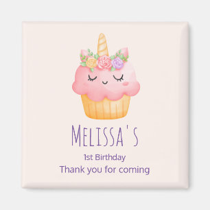 Cute Rosa Cupkaka Unicorn med Ro Party Magnet
