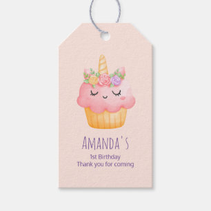 Cute Rosa Cupkaka Unicorn med Ro Presentetikett