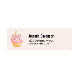 Cute Rosa Cupkaka Unicorn med Ro Returadress Etikett