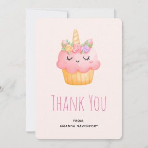 Cute Rosa Cupkaka Unicorn med Ro Tack Kort