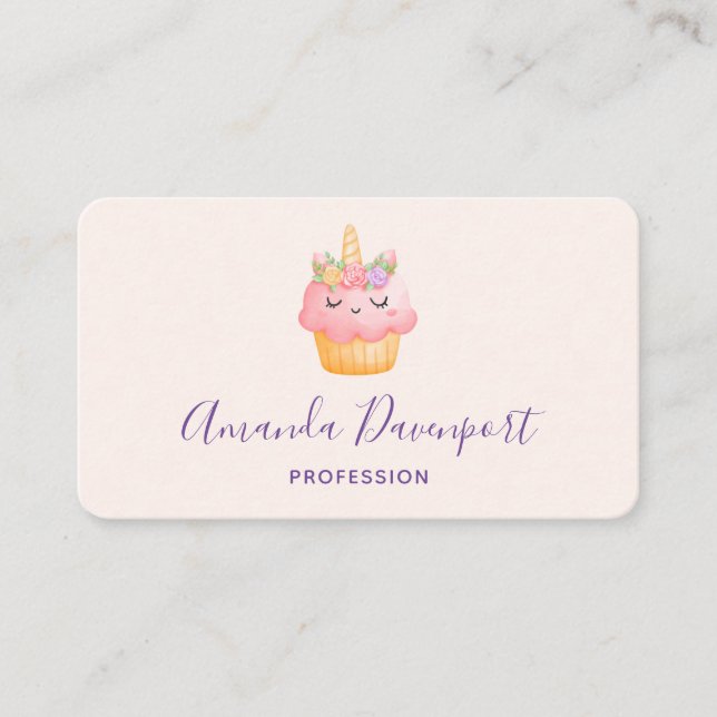 Cute Rosa Cupkaka Unicorn med Ro Visitkort (Framsida)
