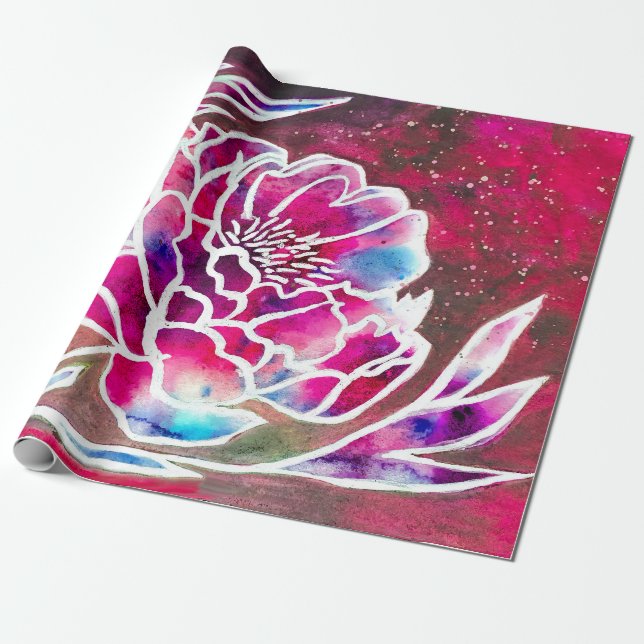 Cute Rosa Dahlia Girly Söt Blommigt Watercolor Presentpapper (Utrullad)