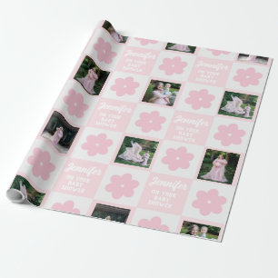 Cute Rosa Daisy Checkerboard Photo Baby Shower Presentpapper