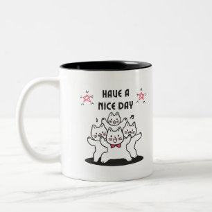 Cute Rosa Dancing Cats Två-Tonad Mugg