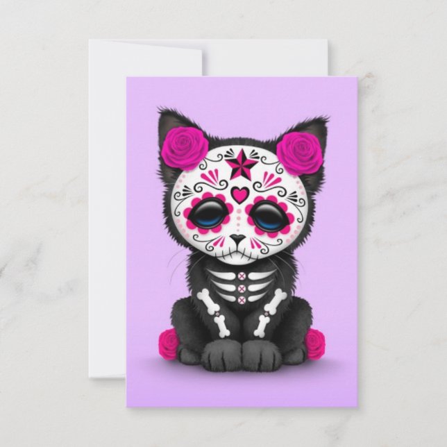Cute Rosa Day of the dead Kitten Cat, lila (Framsida)