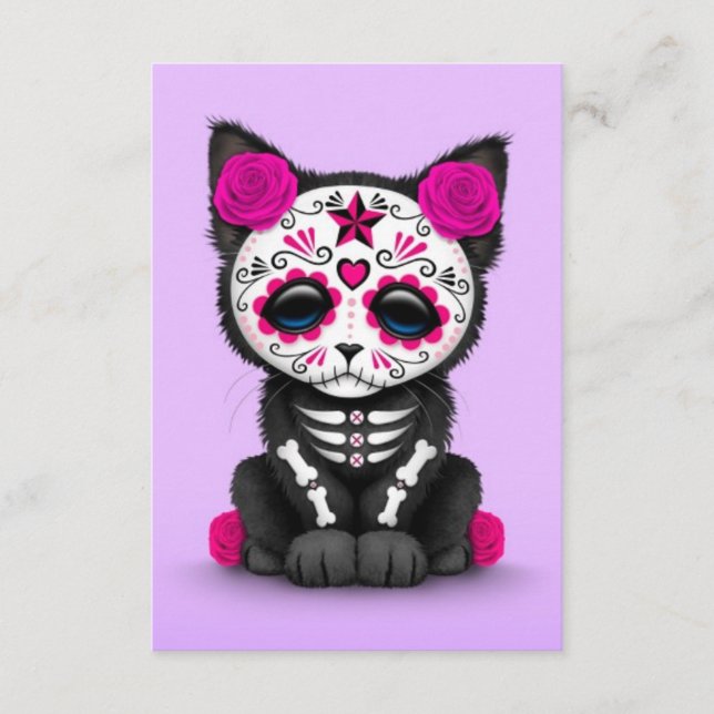 Cute Rosa Day of the dead Kitten Cat, lila (Framsida)
