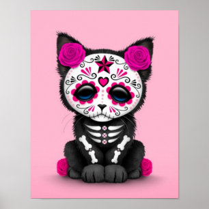 Cute Rosa Day of the dead Kitten Cat Poster