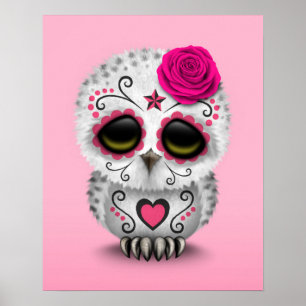 Cute Rosa Day of the dead Sugar Skull Uggla Poster