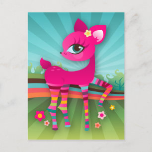 Cute Rosa Deerie in Rainbow Stockings Postcard Vykort