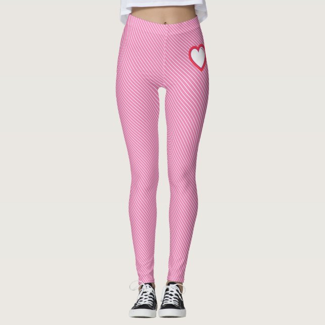 Cute Rosa Diagonal Rand med hjärta Leggings (Framsida)