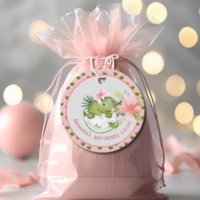 Cute Rosa Dinosaur Baby Shower Gift-Märkre Gåvor Etiketter (Cute Pink Dinosaur Baby Shower Gift Tag)