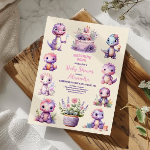Cute Rosa Dinosaur Baby Shower Inbjudningar