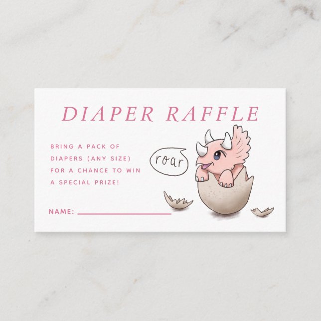 Cute Rosa Dinosaur Baby Shower Roar Diaper Raffle Tilläggskort (Framsida)